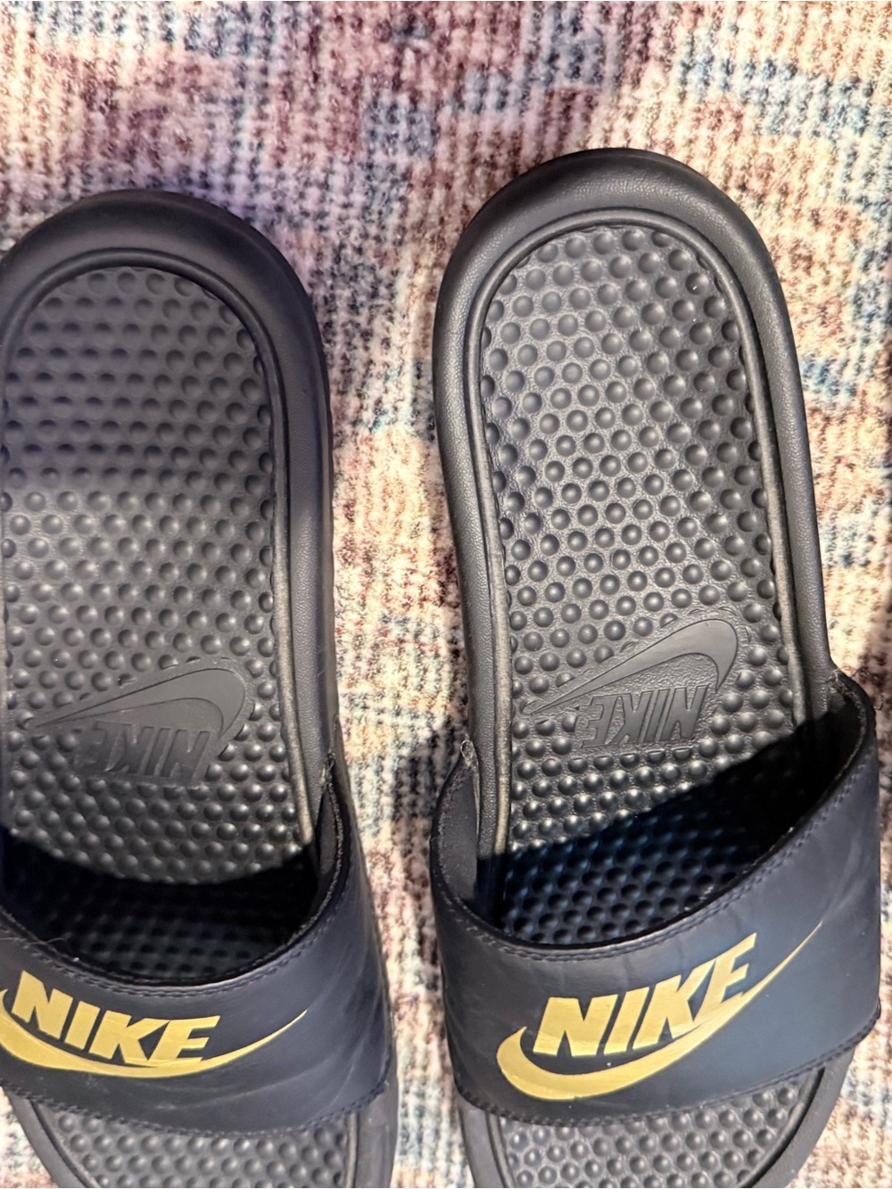 Nike Black Slide Sandals with White and Gold Logos - Picture 3 of 4